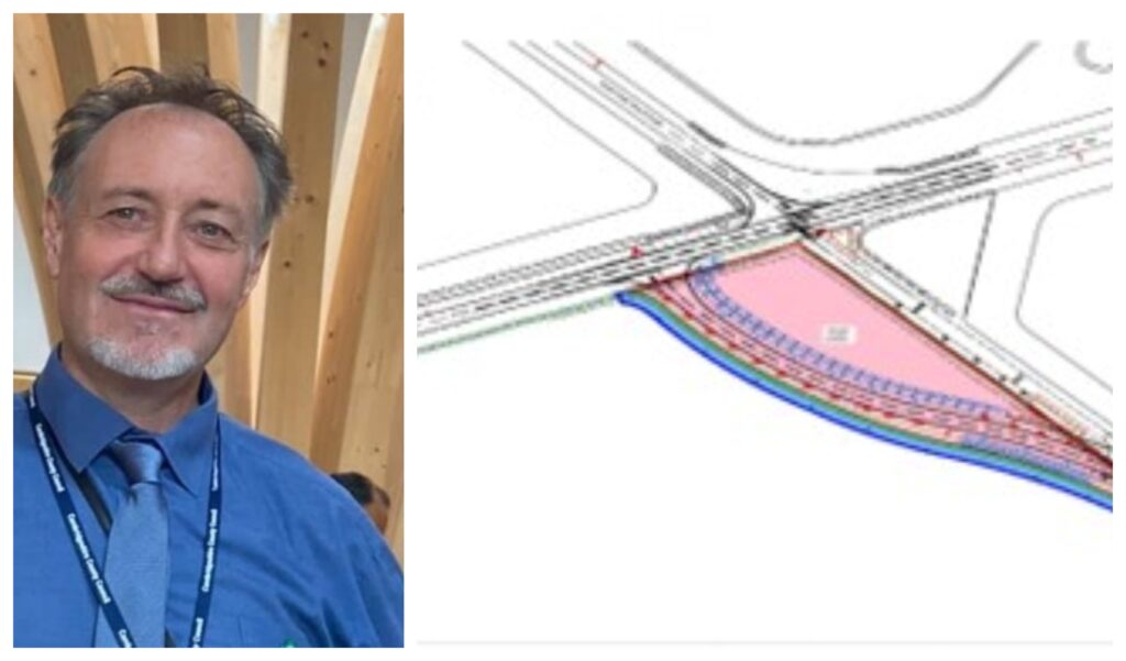 Cllr Neil Shailer (left), vice-chair of the Highways and Transport Committee at Cambridgeshire County Council, said: ‘We’re committed to delivering better, safer, and more sustainable journeys across our county for all road users’, RIGHT: sketch of improvements