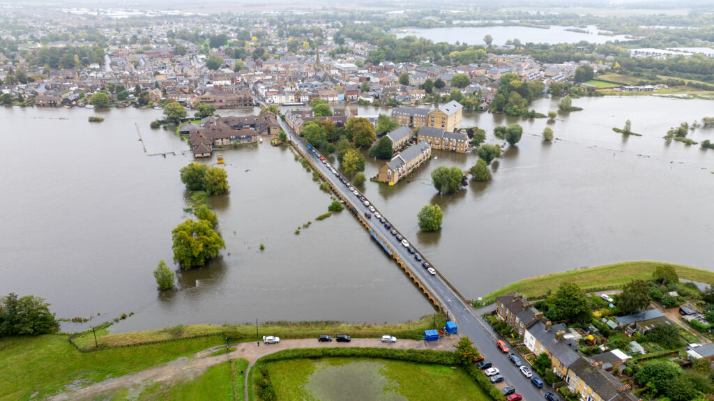 Picture dated October 1st shows flooding around the town of St Ives in Cambridgeshire on Tuesday afternoon. PHOTO: Bav Media 