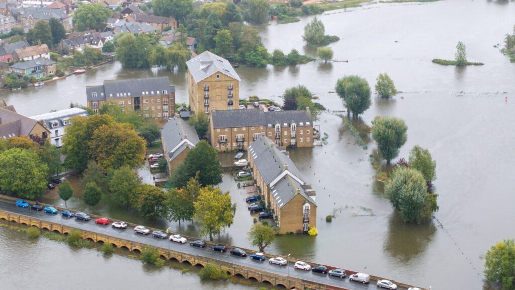 Picture dated October 1st shows flooding around the town of St Ives in Cambridgeshire after the River Great Ouse burst its banks. PHOTO: Bav Media