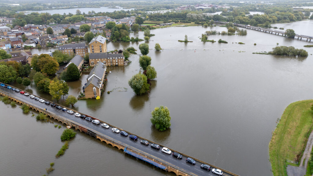 Picture dated October 1st shows flooding around the town of St Ives in Cambridgeshire after the River Great Ouse burst its banks. PHOTO: Bav Media