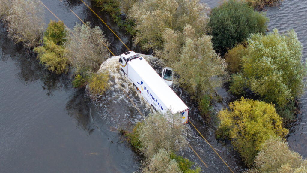 Picture dated October 10th shows the bigger you are, the better the chances of crossing the flooded A1101 in Welney on the Norfolk/Cambs border. PHOTO: Bav Media 