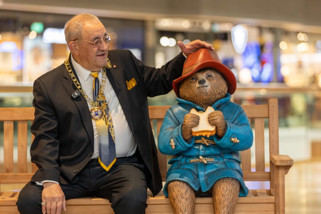 One of 23 Paddington Statues unveiled at Queensgate Shopping Centre., Queensgate, Peterborough Wednesday 09 October 2024. Mayor Marco Cereste did the unveiling honours