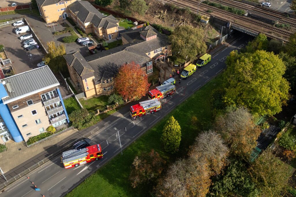 Scene in Oundle Road, Peterborough, on Wednesday morning after fire crews called to a first floor flat fire. PHOTO: Terry Harris