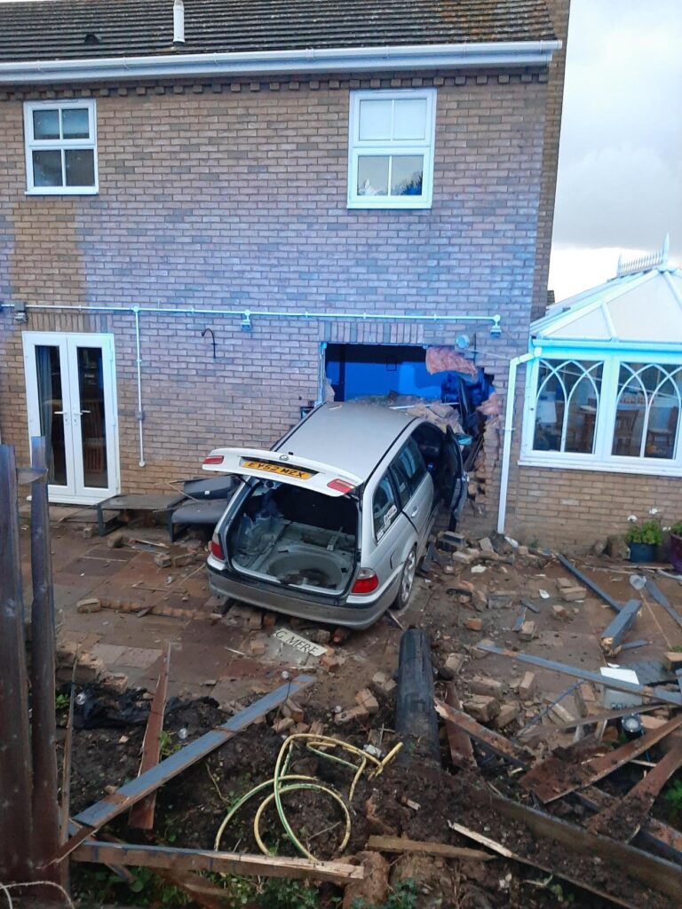 Police are appealing for witnesses and CCTV footage after a car crashed into a house in Ramsey St Mary’s.