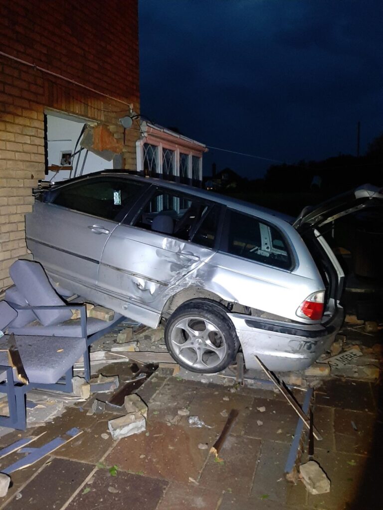 Police are appealing for witnesses and CCTV footage after a car crashed into a house in Ramsey St Mary’s.