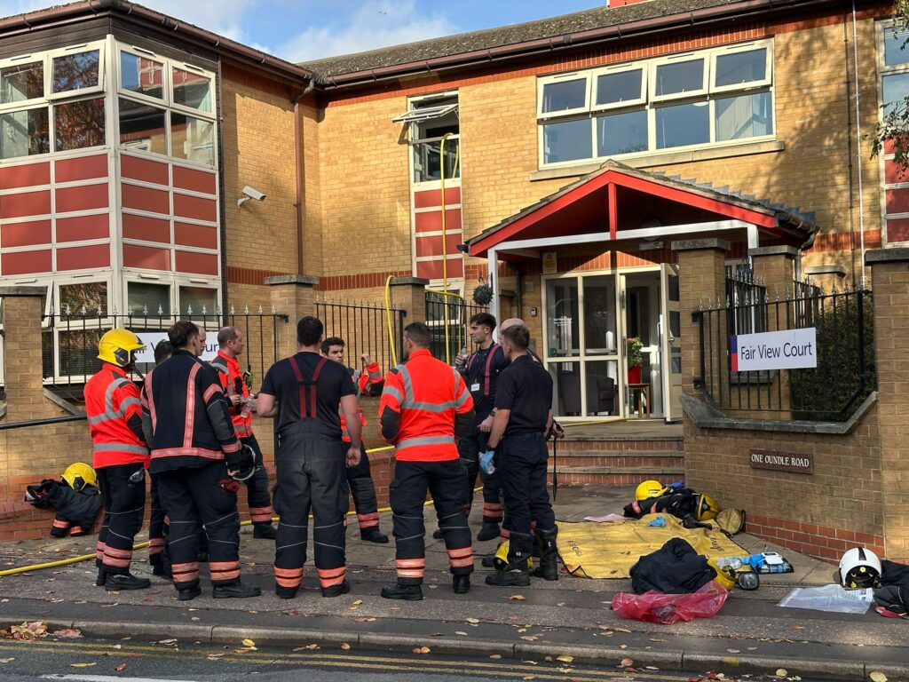 Scene in Oundle Road, Peterborough, on Wednesday morning after fire crews called to a first floor flat fire. PHOTO: Terry Harris