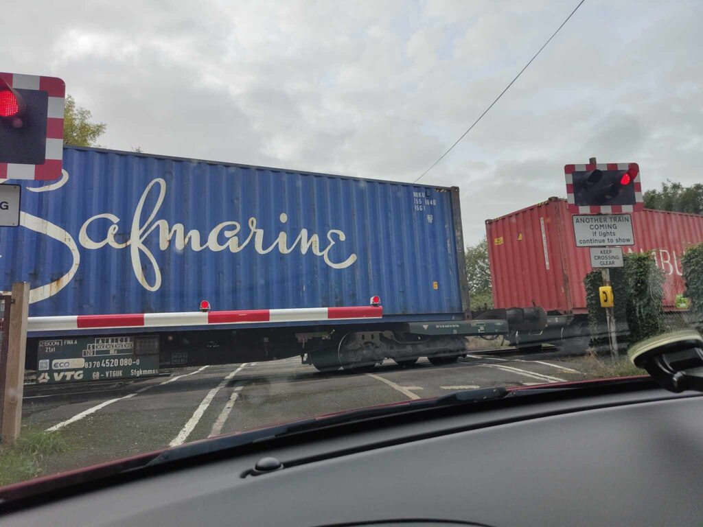 Freight train stuck in limbo on March crossing. All services between Ely and Peterborough are currently suspended. PHOTO: CambsNews reader