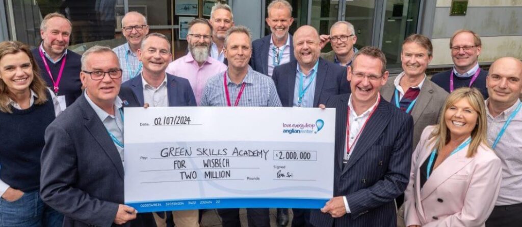 Anglian Water proudly show the £2m – donated by themselves and up to 15 ‘alliance partners – to secure a £4m green skills centre in Wisbech. A further £2m is being provided by the Cambridgeshire and Peterborough Combined Authority