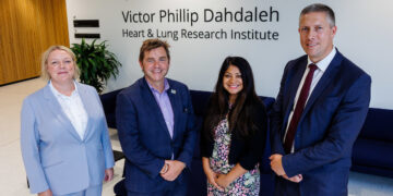 Mayor Dr Nik Johnson with from left Charlotte Summers, Director of the Victor Phillip Dahdaleh Heart and Lung Research Institute, Dr Rouchelle Sriranjan, National Institute for Health and Care Research Clinical Lecturer in Cardiology at the University of Cambridge, and Nick Kirby, Managing Director of Cambridge Biomedical Campus Ltd. Picture: Combined Authority