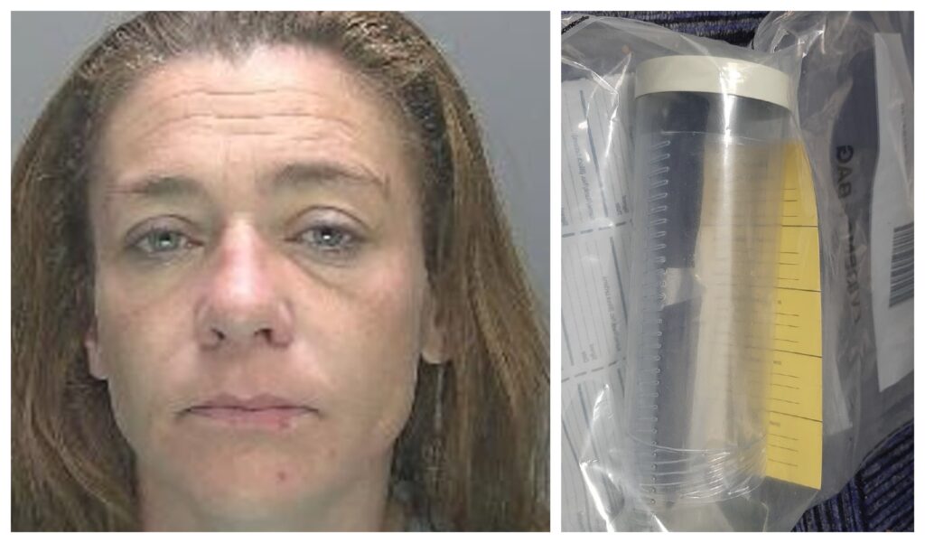 Custody photo of Patricia O’Dwyer and a picture of the knife. O’Dwyer, 37, of no fixed address, used a knife to stab and slash at the woman in Ditton Fields, Cambridge on 21 July.