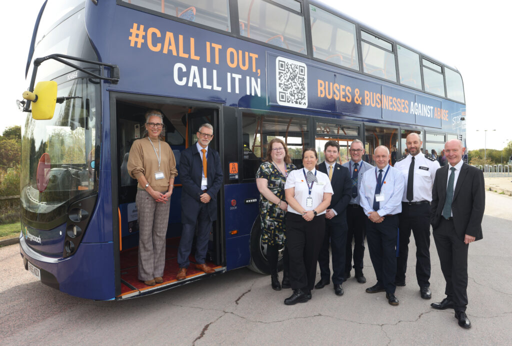 To showcase its support for the cause, Stagecoach unveiled its new eye-catching Buses and Businesses Against Abuse double-decker at an event at Milton Park and Ride, near Cambridge, last Thursday (17 October). 