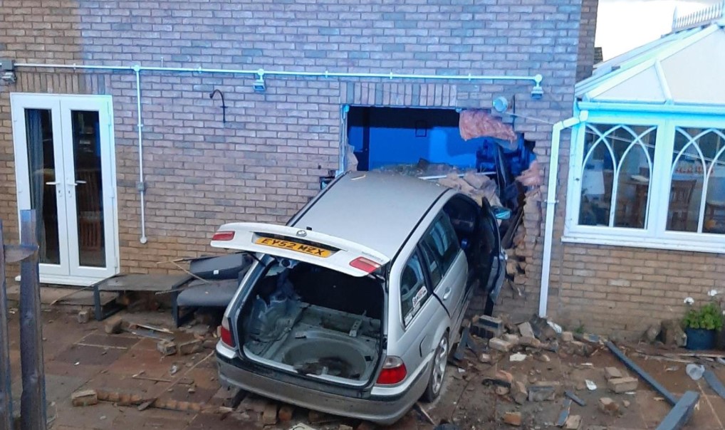 Police are appealing for witnesses and CCTV footage after a car crashed into a house in Ramsey St Mary’s.