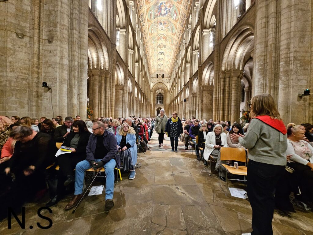 Rick Astley book signing and talk at Ely Cathedral organised by Topping and Co booksellers. Photos: Nicky Still, local published and concert mobile phone photographer.