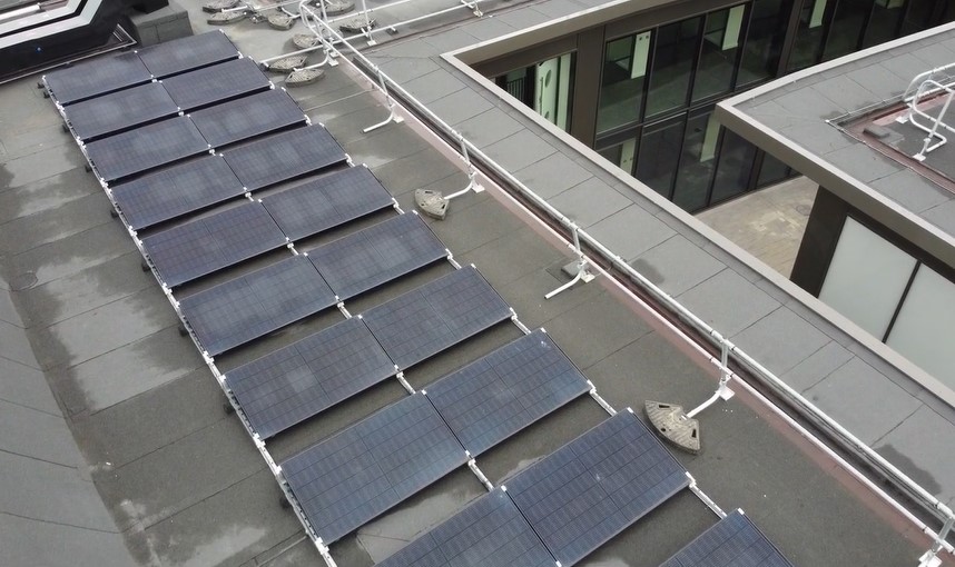 Cambridgeshire County Council is using the new Shire Hall HQ carports as one example of its net zero goal. The solar carports which provide electricity to the building alongside the rooftop solar photovoltaic panels on top of New Shire Hall. The carports power EV charging points. IMAGE: RG Carter 