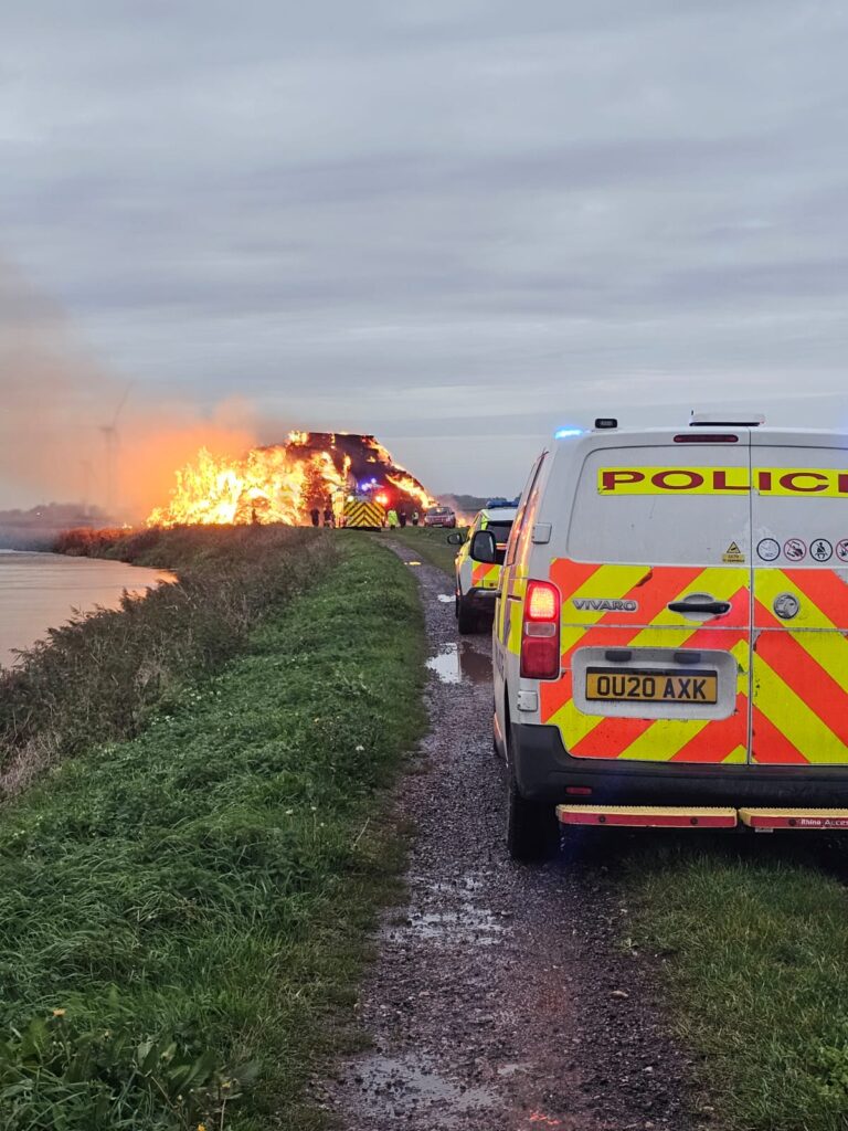 Cambridgeshire Fire and Rescue Service are treating the blaze at a farm in Binnimoor Road, March, as arson PHOTO: Policing Fenland