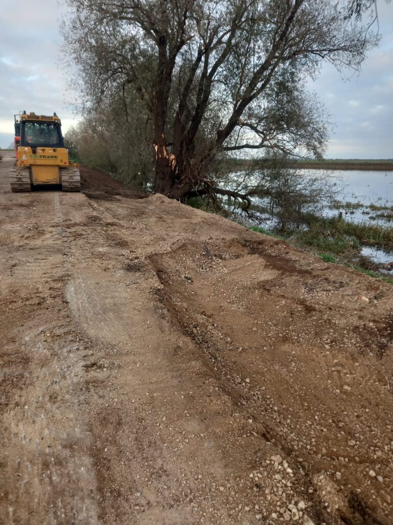 Works on B1040 Thorney to Whittlesey road near Dog in a Doublet. Repairs to a collapsed bank – caused by erosion – means the road is closed until November 22. PHOTO: With permission of RPCM Ltd