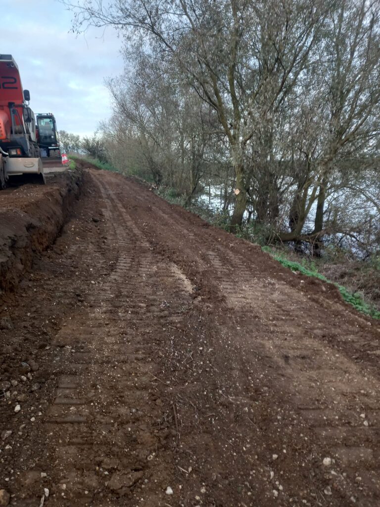 Works on B1040 Thorney to Whittlesey road near Dog in a Doublet. Repairs to a collapsed bank – caused by erosion – means the road is closed until November 22. PHOTO: With permission of RPCM Ltd