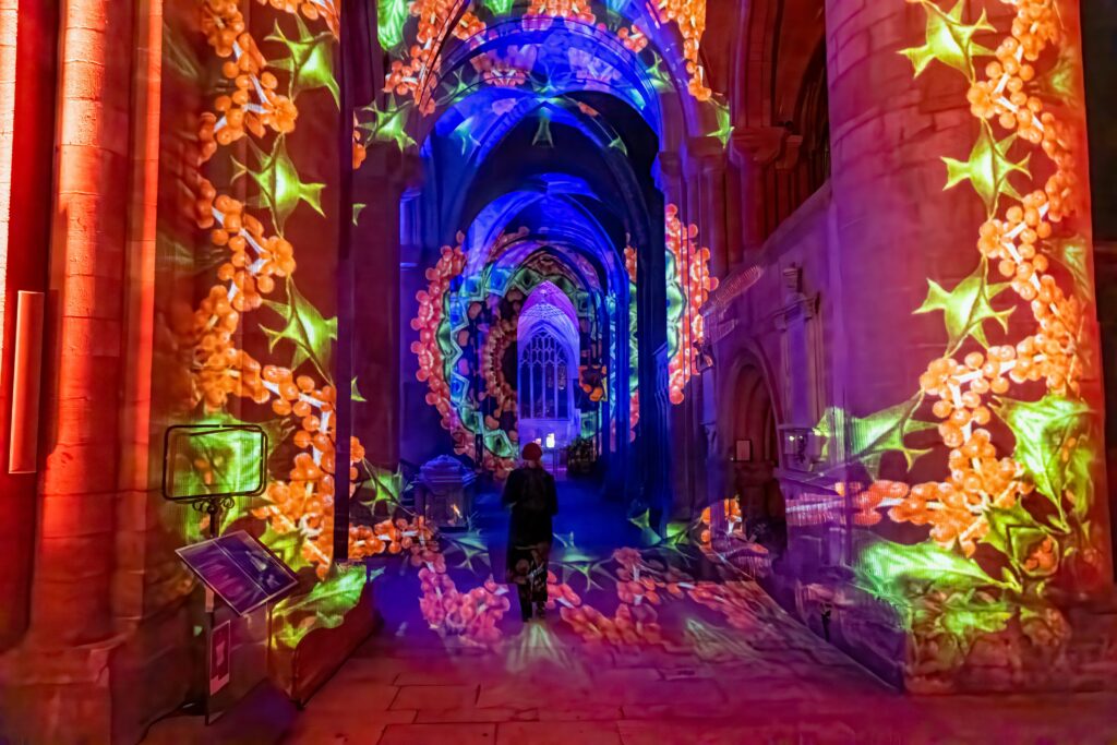 Luxmuralis is the name given to the artistic collaboration between Peter Walker sculptor and David Harper composer. The spectacular event is running at Peterborough Cathedral until November 16. Picture by Terry Harris.