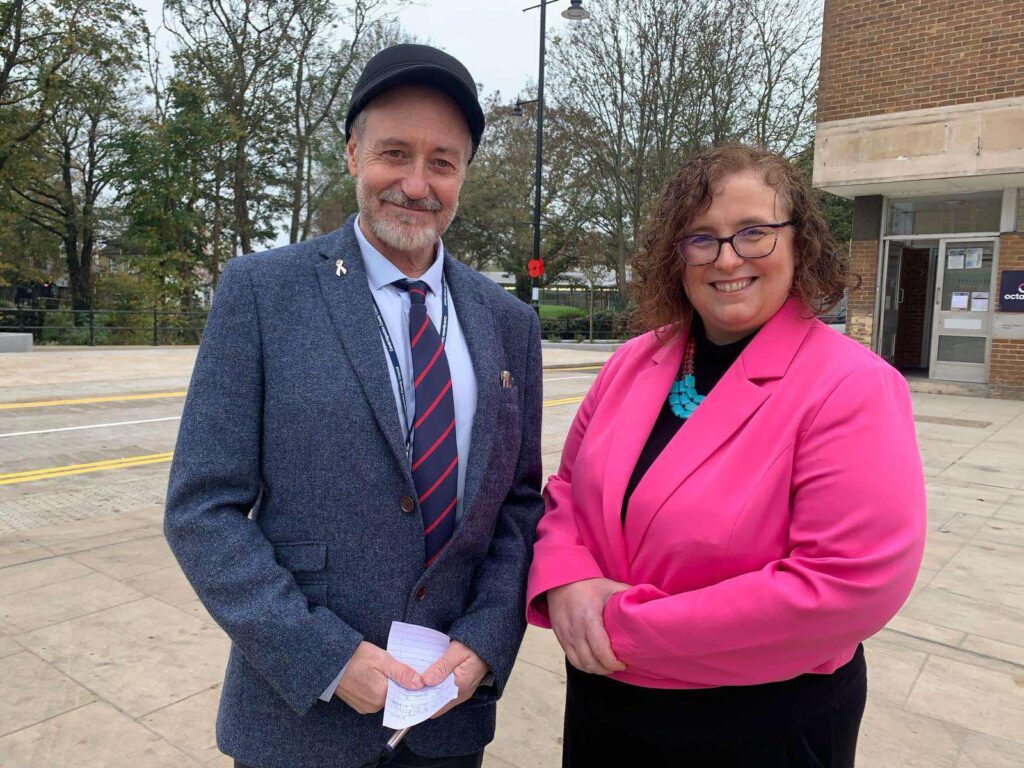 Cllr Anna Smith, the CPCA Deputy Mayor and Lead Member for Transport, with county councillor Neil Shailer in March as the Broad Street regeneration completes