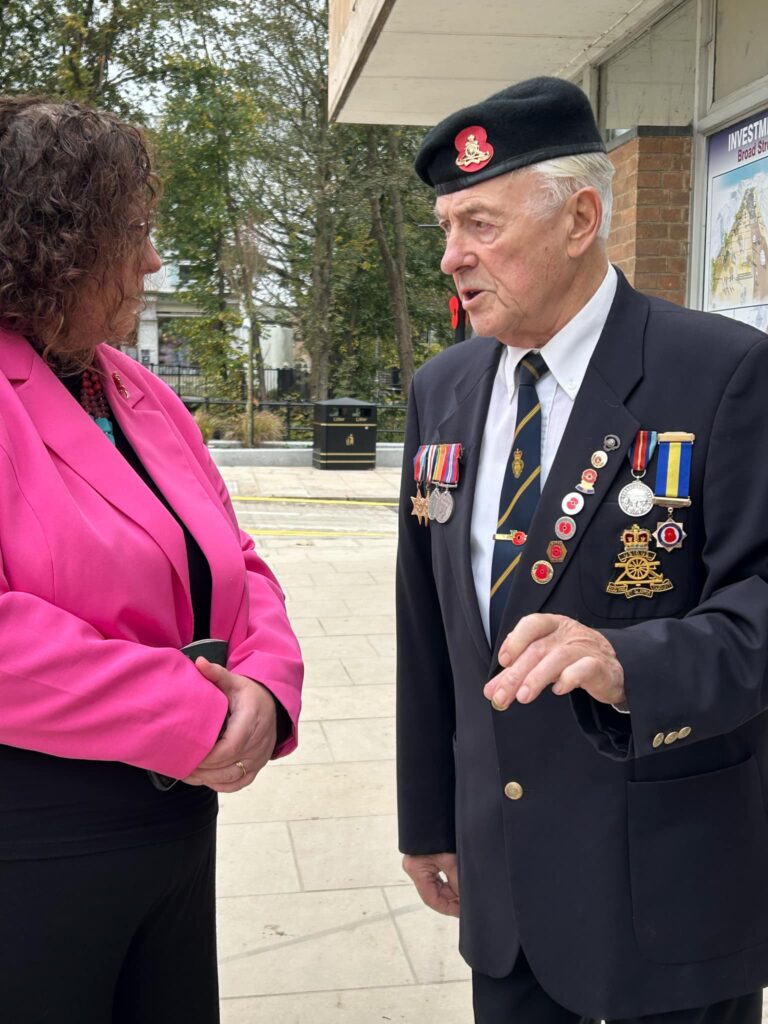 Deputy Mayor Cllr Anna Smith meets one of the vets in March for the Broad Street ceremony 