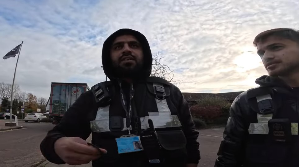 Security officers keep an eye on comings and goings at Dragonfly hotel Peterborough which now houses 146 asylum seekers. Image: YouTube