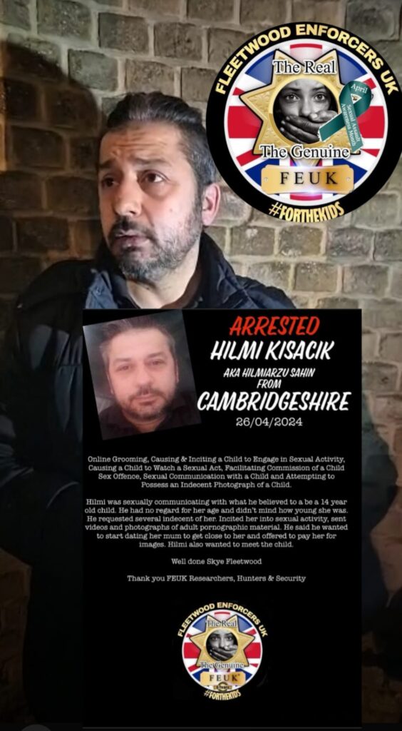 On Friday (22 November), at Cambridge Crown Court, Himi Kisacik, of Fore Hill, Ely, was jailed for 32 months in his absence. Pictured above being confronted by online child protection team Fleetwood Enforcers UK 