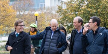 Greater Manchester Mayor Andy Burnham(right) was in Cambridge on Tuesday ‘marking the strengthening collaboration between the two local economies to drive innovation and growth. He met Mayor Dr Nik Johnson (left) and Cambridge University representatives