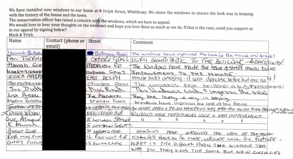 Whittlesey petition supporting the windows at 8 Delph Street Whittlesey