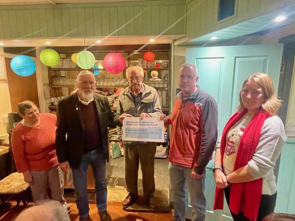 Len and Kev from the Wisbech Community Farm receive their cheque from Club President Fred Clarke, with Club Chairman Sara Fleming and Vice-Chair Janice Willis.