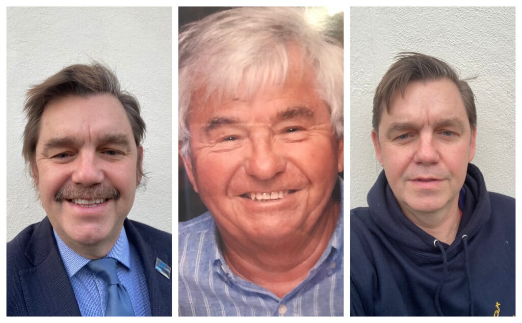 Mayor Dr Nik Johnson: Left: The Movember challenge. Centre: Dr Nik’s dad Right: Dr Nik after Movember challenge completed