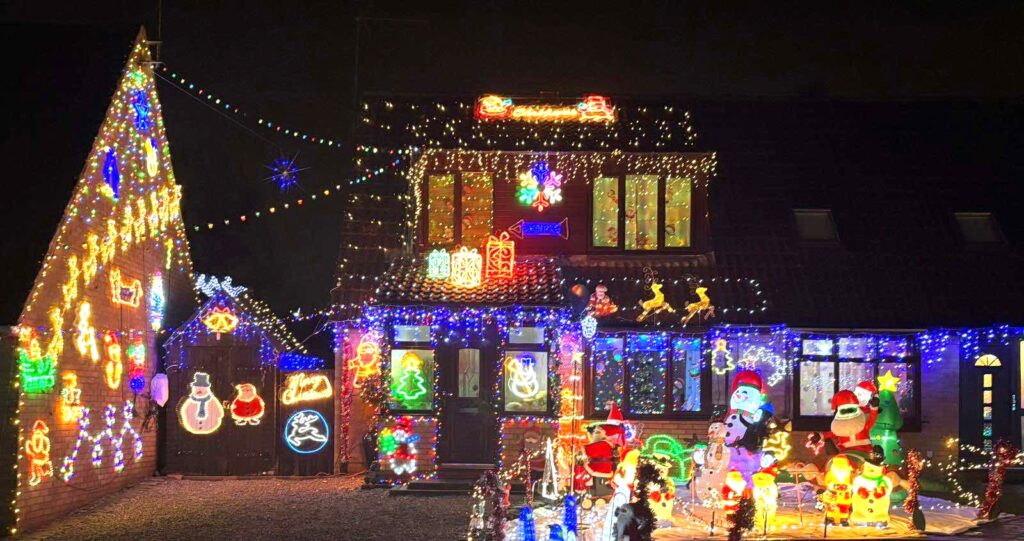 The lights at Everingham, Orton Brimbles, Peterborough, decorated in aid of Sue Ryder, Thorpe Hall Hospice