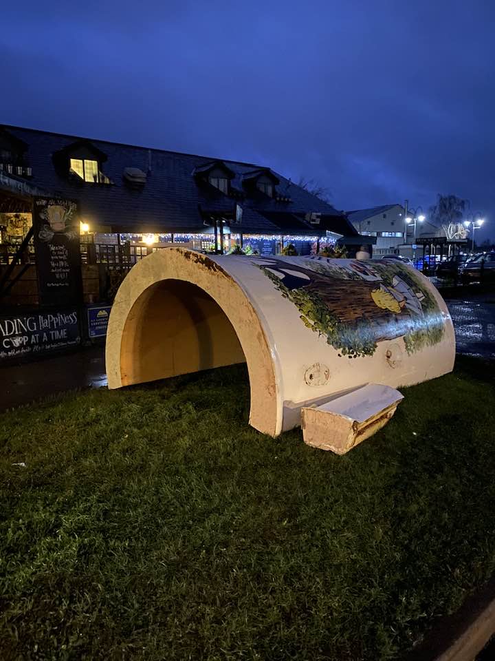 The giant cuppa was originally commissioned by Network Rail in 2014 to celebrate the launch of a solar bridge at Blackfriars station, London. Storm Darragh photo from Sunday: DeeDee Doke 