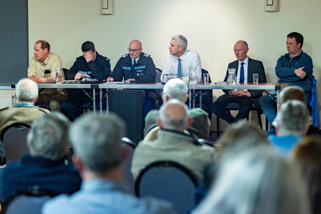 MP Steve Barclay, police and crime commissioner Darryl Preston and Chief Constable Nick Dean all attended an emergency public meeting in Manea on January 27, 2025, to discuss a day of carnage across the Fens on January 25 caused by an influx of troublemakers and law breakers. PHOTO: Terry Harris 