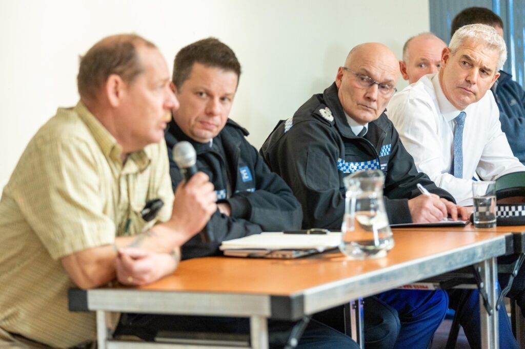 MP Steve Barclay, police and crime commissioner Darryl Preston and Chief Constable Nick Dean all attended an emergency public meeting in Manea on January 27, 2025, to discuss a day of carnage across the Fens on January 25 caused by an influx of troublemakers and law breakers. PHOTO: Terry Harris 