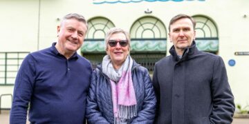 News for Peterborough and Cambridgeshire - Cllr Alison Jones, Cabinet Member for Housing and Communities (centre) with Cllr Dennis Jones, Labour leader of Peterborough City Council (left) and Labour MP Andrew Pakes today outside the Lido, Peterborough. The Lido has been saved by the Labour run council. PHOTO for CambsNews: Terry Harris