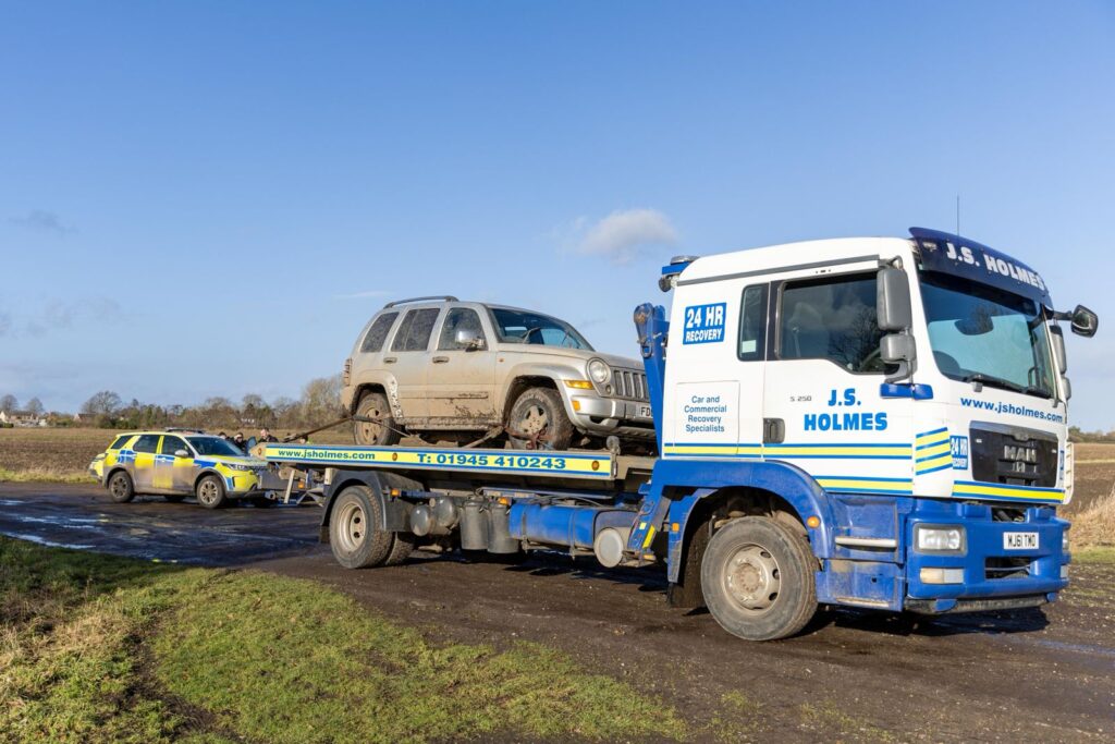 News for Peterborough and Cambridgeshire - Cambridgeshire police caught with suspected hare coursers after a police chase that began in Benwick today and concluded in March, off Lambs Hill Drove. PHOTO: Terry Harris 