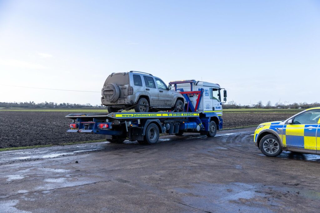 News for Peterborough and Cambridgeshire - Cambridgeshire police caught with suspected hare coursers after a police chase that began in Benwick today and concluded in March, off Lambs Hill Drove. PHOTO: Terry Harris 