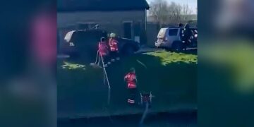 News for Peterborough and Cambridgeshire - Grainy photos taken from a video made by an onlooker of the incident at Ramsey involving fire crews and travellers. The video is being edited by CambsNews for release later today.