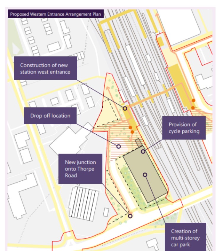 Peterborough Station Quarter Project ‘aims to create a welcoming gateway and vibrant destination on both the East and West sides of the station’. This will make the area easier to access and more attractive by adding a new entrance on the west side and enhancing the nearby surroundings 