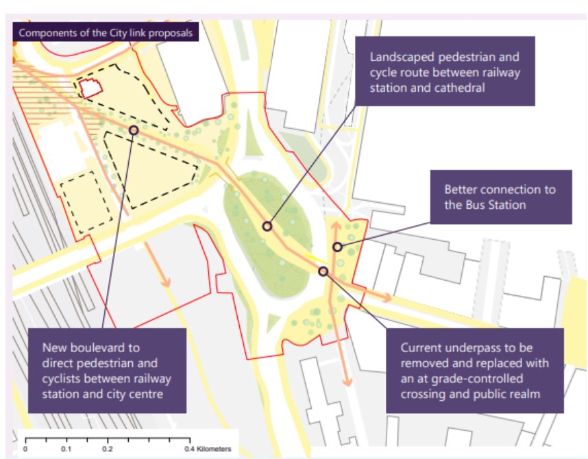 Peterborough Station Quarter Project ‘aims to create a welcoming gateway and vibrant destination on both the East and West sides of the station’. This will make the area easier to access and more attractive by adding a new entrance on the west side and enhancing the nearby surroundings 