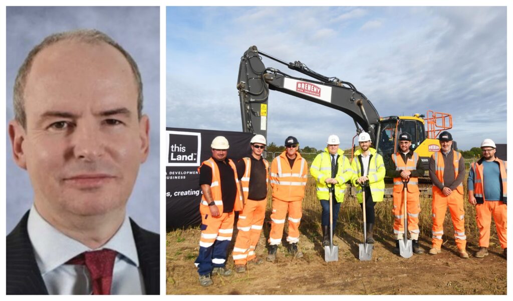 Breaking Ground on Eddeva Park in October 2023: This Land kicks off its latest project – the Eddeva Park housing development, situated between Babraham Road and Worts' Causeway in south-east Cambridge (right) with (left) David Meek, interim CEO. PHOTO: This Land Ltd