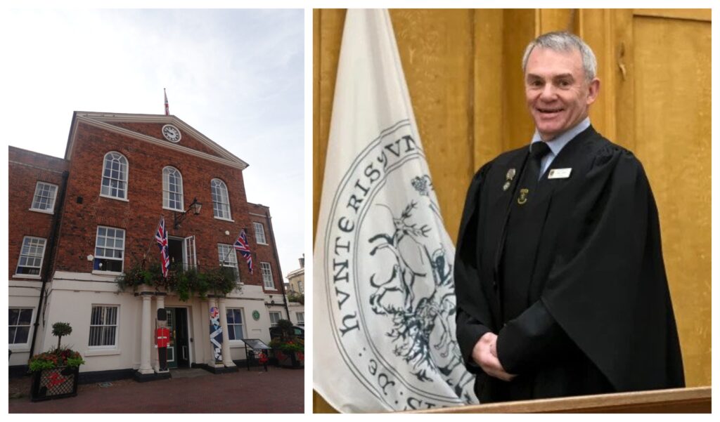 Huntingdon Town Council offices (left) are located in the Town Hall on the Market Square, Huntingdon. Right: Cllr Brian Luckham, chair of the finance committee.