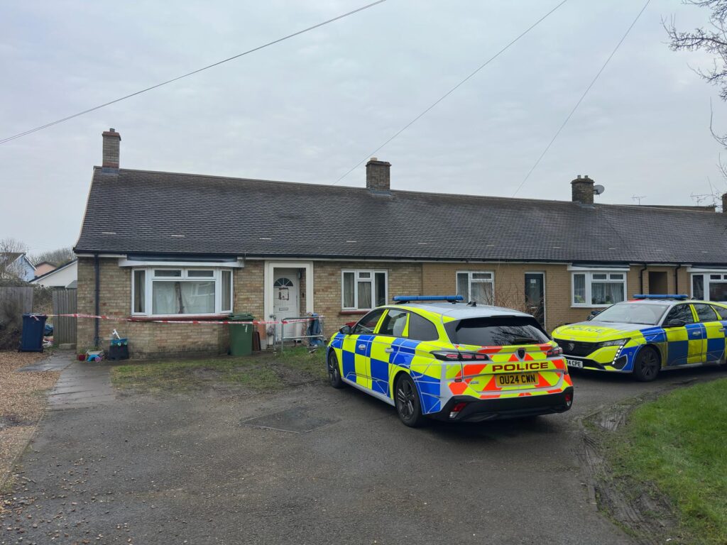 Cambridgeshire police searching for a missing woman from the village of Christchurch near March have launched a murder investigation. Above: The bungalow in Grounds Avenue, March, which has been sealed with police in attendance. PHOTO for CambsNews: Terry Harris 