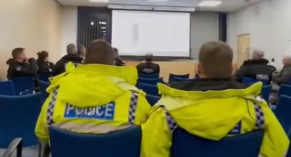 Images taken from a video posted by Cambridgeshire police of a briefing and later visits made by officers to Cambridge and Spalding hunting those responsible for the mayhem in the Fens. PHOTOS: Policing Fenland 