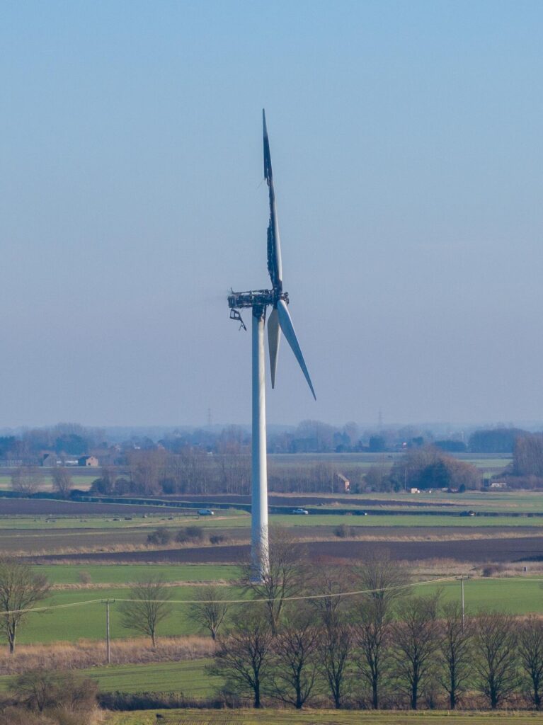 News for Peterborough and Cambridgeshire - Coldham Windfarm near Wisbech was constructed in 2005 and is a joint project between ScottishPower Renewables and the Co-Operative Group. It is where a wind turbine burnt out earlier today. PHOTO: Terry Harris