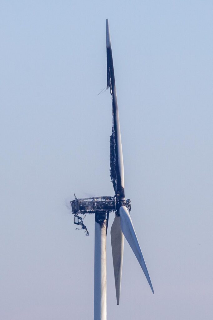 News for Peterborough and Cambridgeshire - Coldham Windfarm near Wisbech was constructed in 2005 and is a joint project between ScottishPower Renewables and the Co-Operative Group. It is where a wind turbine burnt out earlier today. PHOTO: Terry Harris