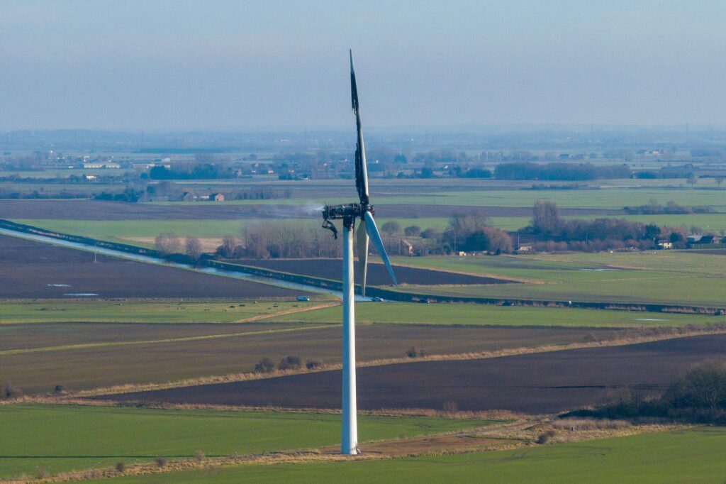 News for Peterborough and Cambridgeshire - Coldham Windfarm near Wisbech was constructed in 2005 and is a joint project between ScottishPower Renewables and the Co-Operative Group. It is where a wind turbine burnt out earlier today. PHOTO: Terry Harris