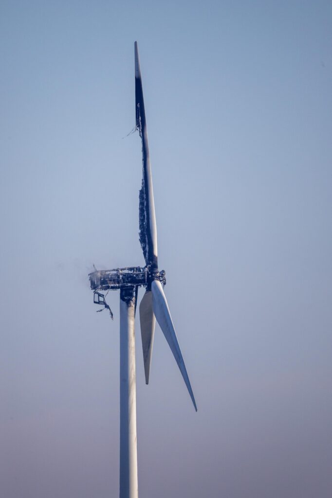 News for Peterborough and Cambridgeshire - Coldham Windfarm near Wisbech was constructed in 2005 and is a joint project between ScottishPower Renewables and the Co-Operative Group. It is where a wind turbine burnt out earlier today. PHOTO: Terry Harris