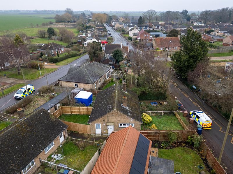 Cambridgeshire police searching for a missing woman from the village of Christchurch near March have launched a murder investigation. Above: The bungalow in Christchurch which has been sealed with police in attendance. PHOTO for CambsNews: Terry Harris 