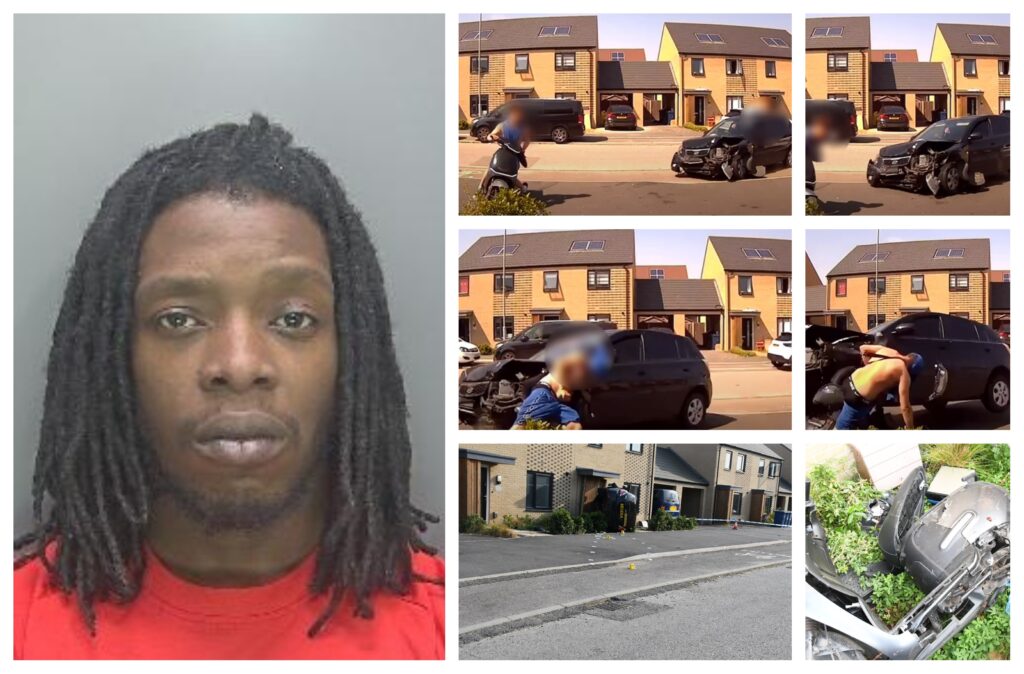 Omar Harris has been jailed after admitting attempted grievous bodily harm and dangerous driving. He used his black Kia as a weapon, say police, to crash into a moped and injure the rider. Scenes from Northstowe where the incident happened